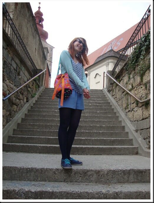 DIY bag; vintage top and pants; H&M tights and cardigan; Graceland shoes (7)