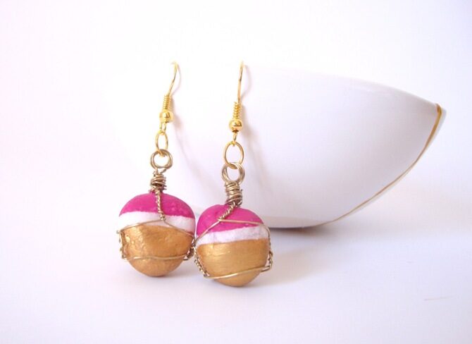 pink gold wire wraped stone earrings (3)